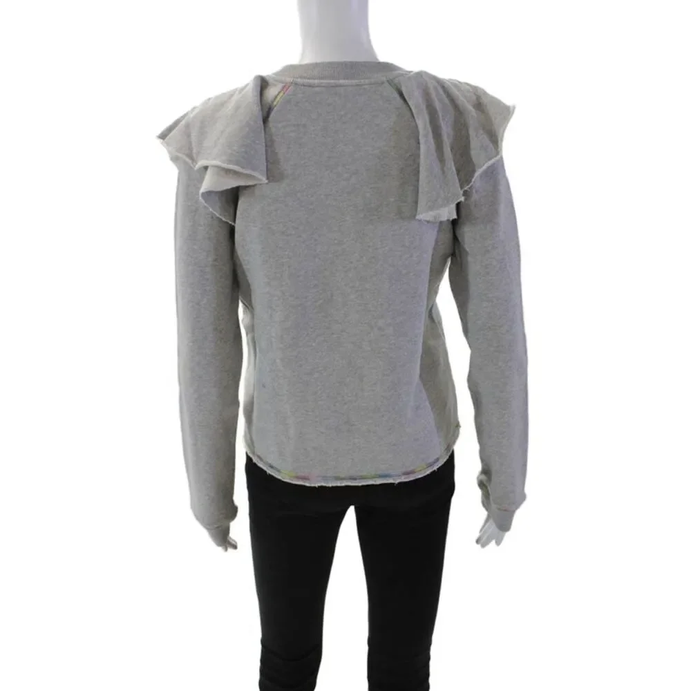 Something Navy Womens Meghan Ruffle Shoulder Sweatshirt Gray Cotton Size XS